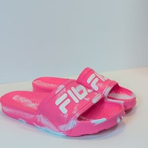 Fila Pink Sleek Slide Marble Slide Sandals Size 9